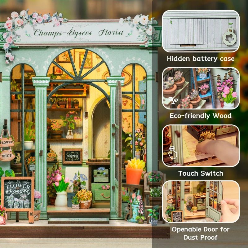 Champs Elysees Florist DIY Book Nook Kit by HiNooki – Miniature Bookshelf Insert | Book Lovers Gift, Cozy Home Decor.