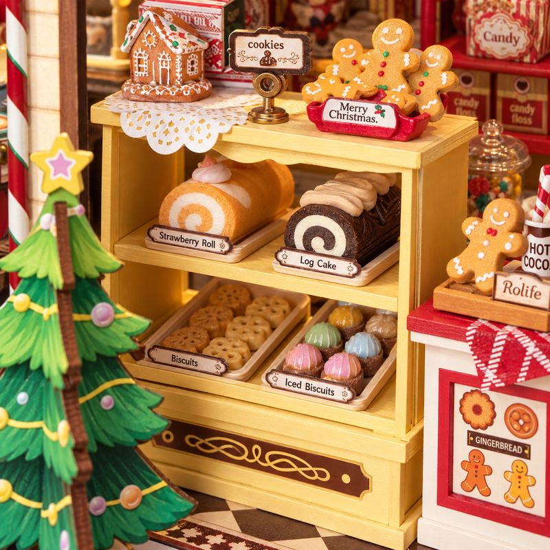 A counter full of tiny Christmas treats