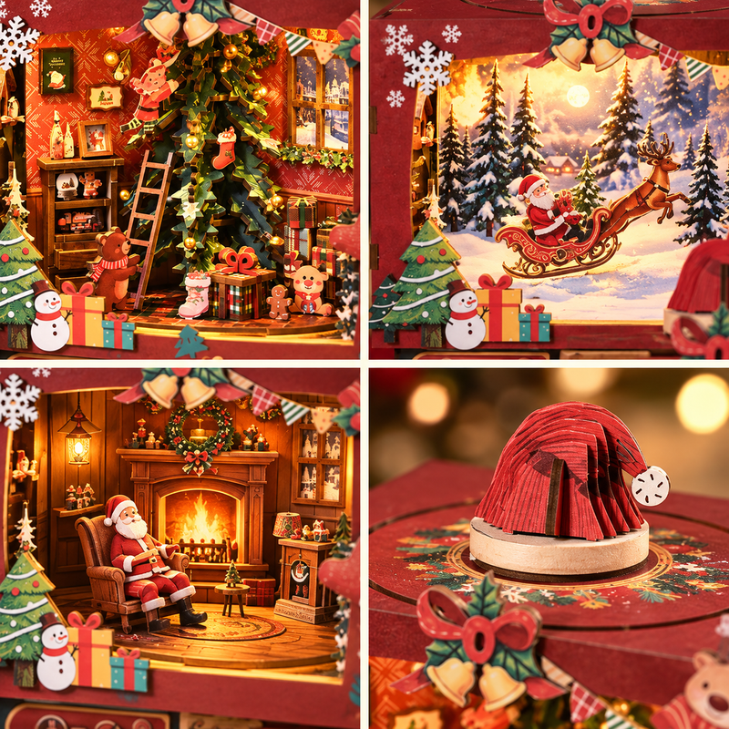 A miniature tree workshop full of gifts.