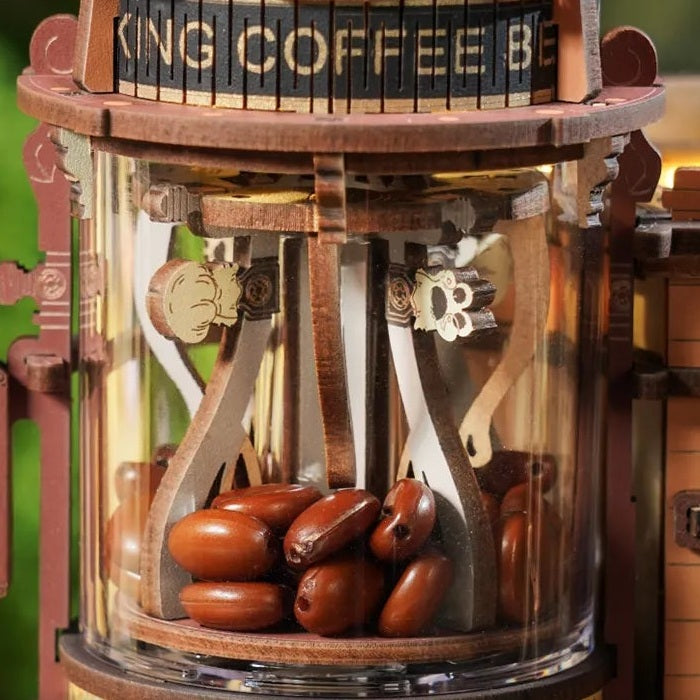 Coffee beans tumble in the rotating roaster.
