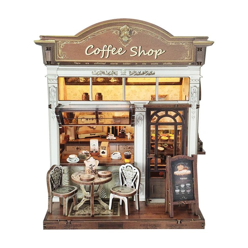 Coffee Shop DIY Book Nook Kit by HiNooki – Miniature Bookshelf Insert | Book Lovers Gift, Cozy Home Decor.