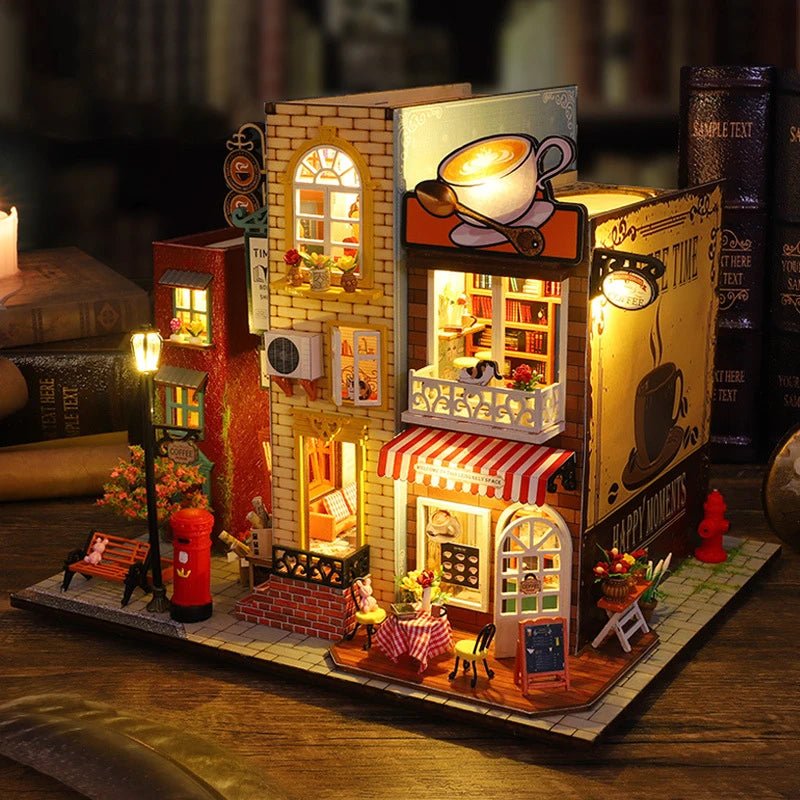 Coffee Villa DIY Book Nook Kit by HiNooki – Miniature Bookshelf Insert | Book Lovers Gift, Cozy Home Decor.