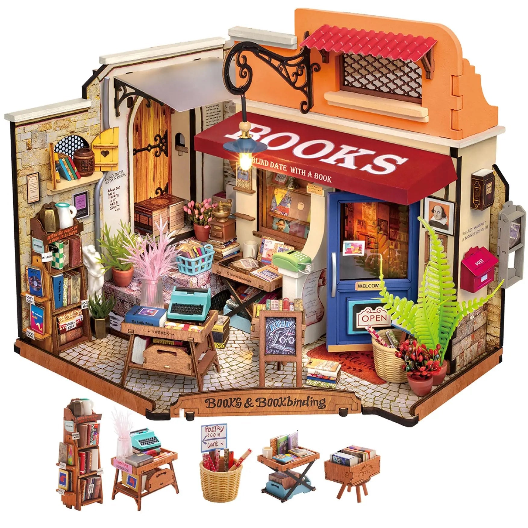 Corner Bookstore DIY Book Nook Kit by HiNooki – Miniature Bookshelf Insert | Book Lovers Gift, Cozy Home Decor.