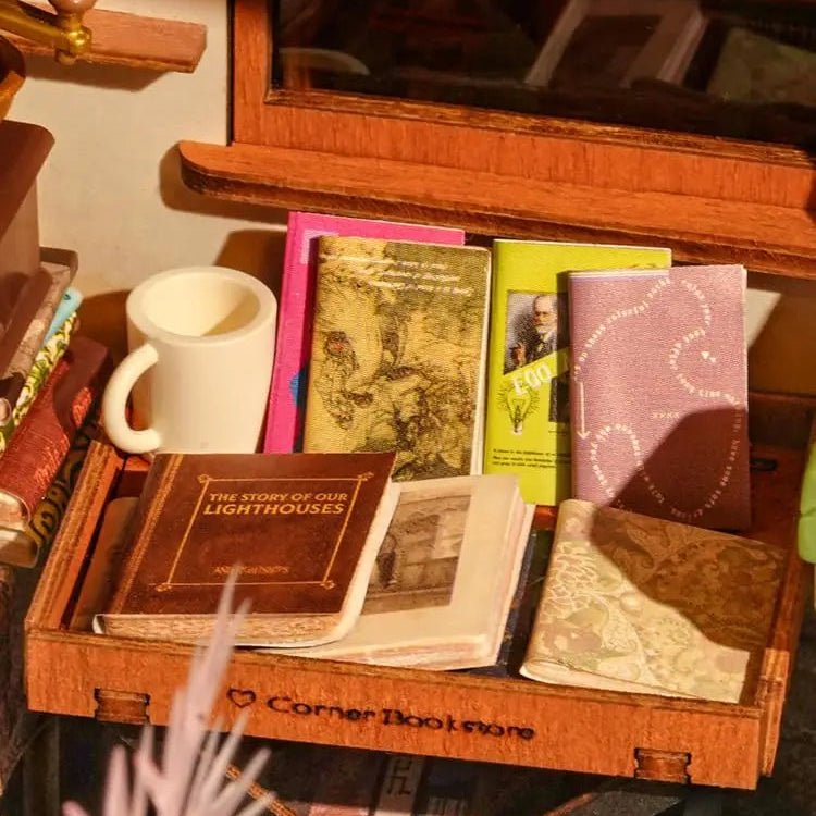 Corner Bookstore DIY Book Nook Kit by HiNooki – Miniature Bookshelf Insert | Book Lovers Gift, Cozy Home Decor.