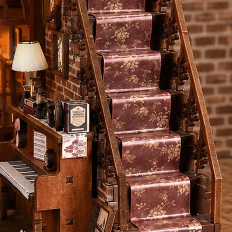 A patterned stairway to the lounge