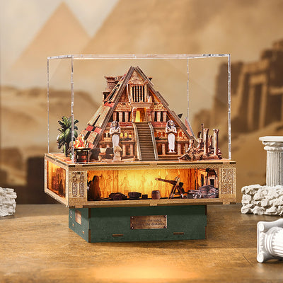 Front view of the completed Desert Secret Journey pyramid and lower chambers