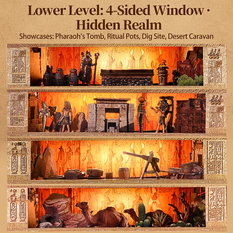Four close-up views of the miniature chambers beneath the Egyptian pyramid