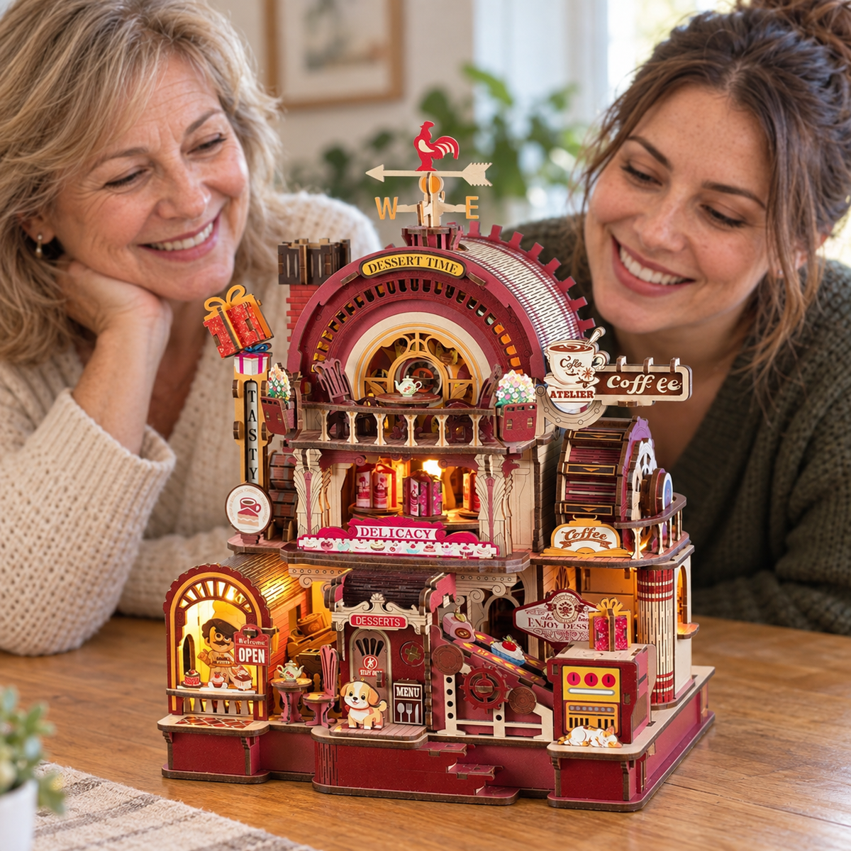 Dessert Factory — completed miniature in a lifestyle scene, AI-assisted