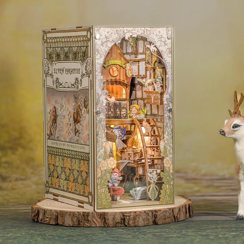 Elven Paradise DIY Book Nook Kit by HiNooki – Miniature Bookshelf Insert | Book Lovers Gift, Cozy Home Decor.