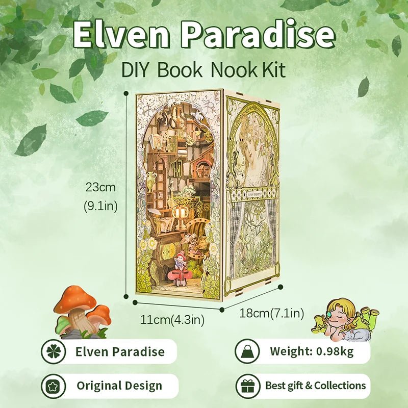 Elven Paradise DIY Book Nook Kit by HiNooki – Miniature Bookshelf Insert | Book Lovers Gift, Cozy Home Decor.