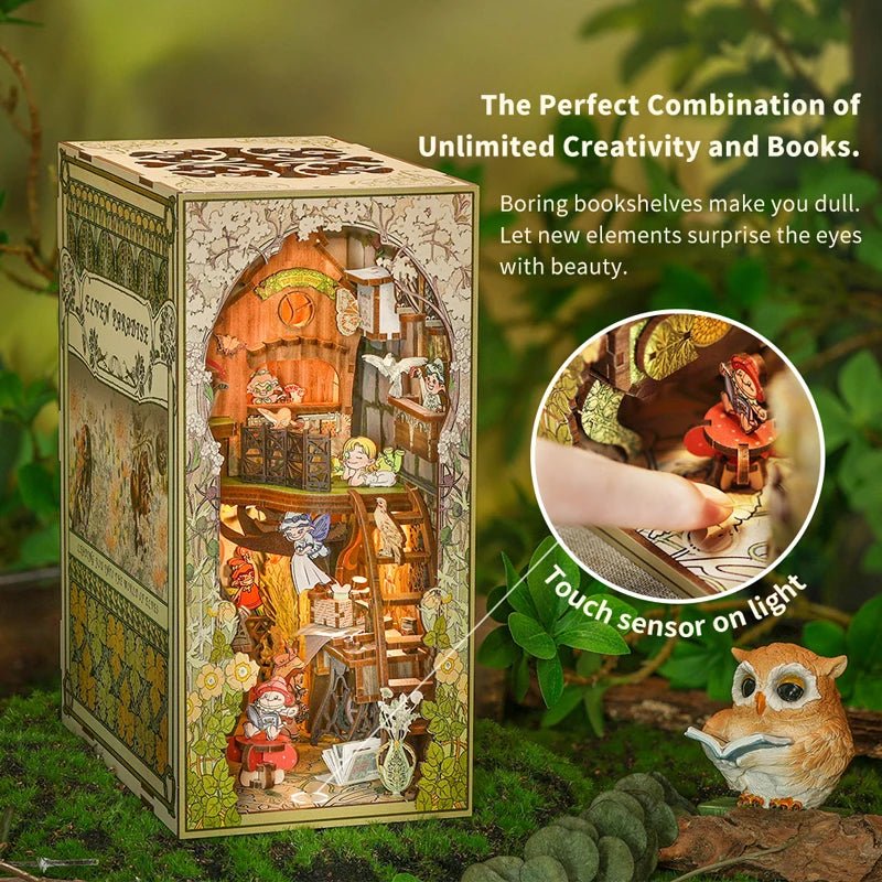 Elven Paradise DIY Book Nook Kit by HiNooki – Miniature Bookshelf Insert | Book Lovers Gift, Cozy Home Decor.