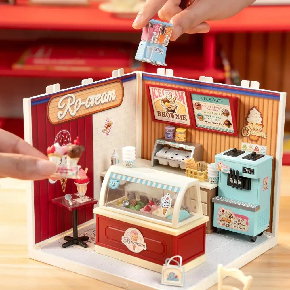 Flavorful Ice Cream Shop DIY Book Nook Kit by HiNooki – Miniature Bookshelf Insert | Book Lovers Gift, Cozy Home Decor.