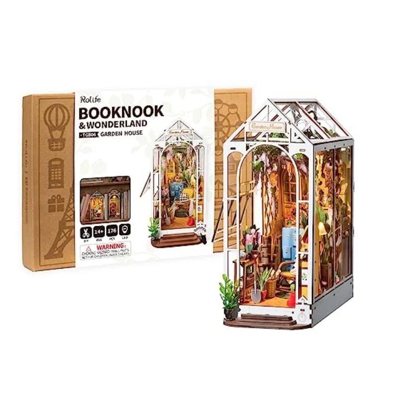 Garden House DIY Book Nook Kit by HiNooki – Miniature Bookshelf Insert | Book Lovers Gift, Cozy Home Decor.