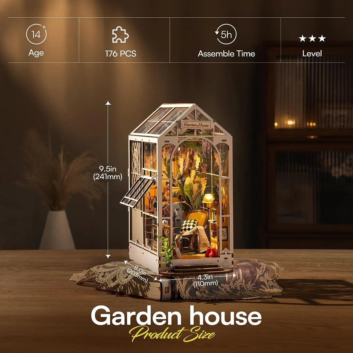 Garden House DIY Book Nook Kit by HiNooki – Miniature Bookshelf Insert | Book Lovers Gift, Cozy Home Decor.