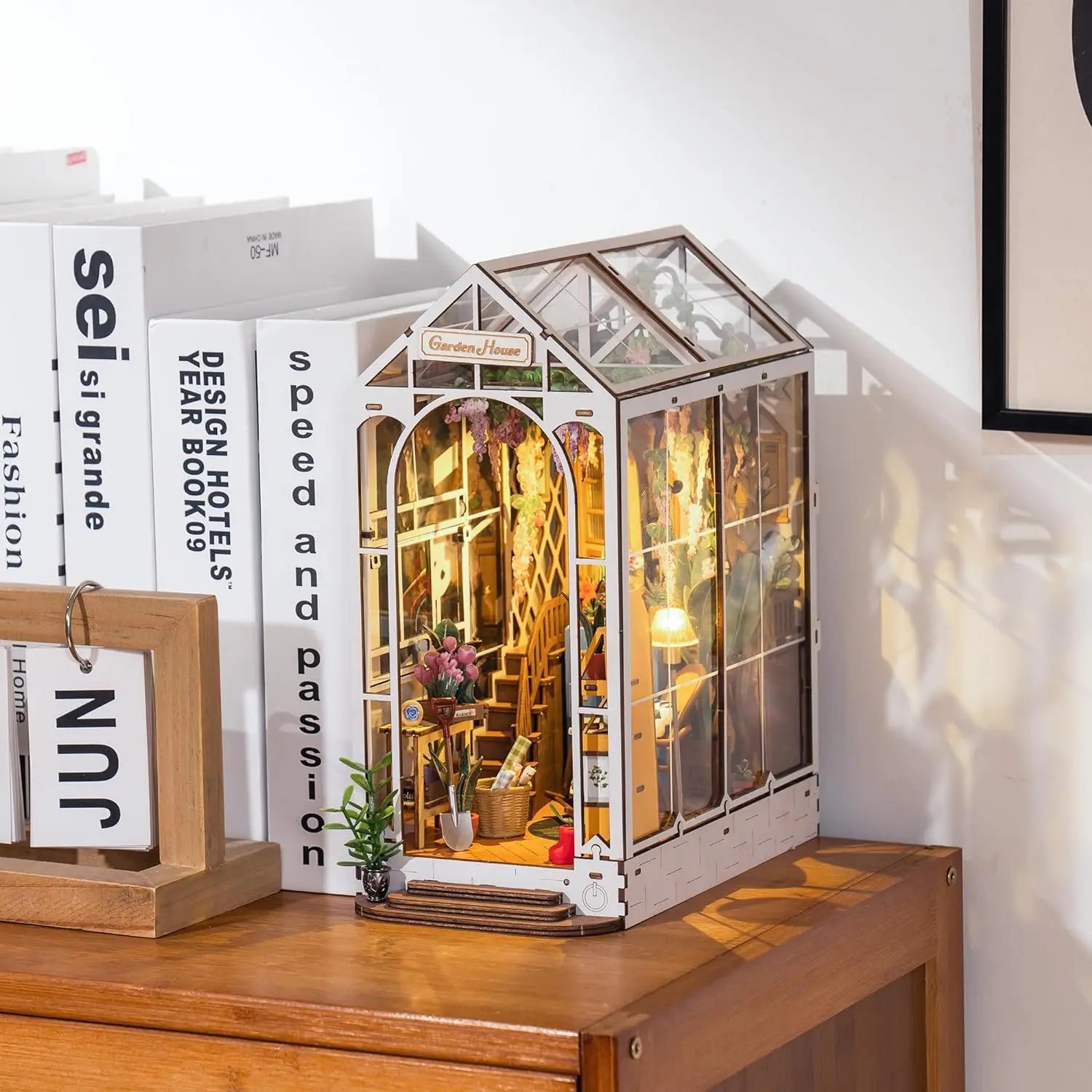 Garden House DIY Book Nook Kit by HiNooki – Miniature Bookshelf Insert | Book Lovers Gift, Cozy Home Decor.