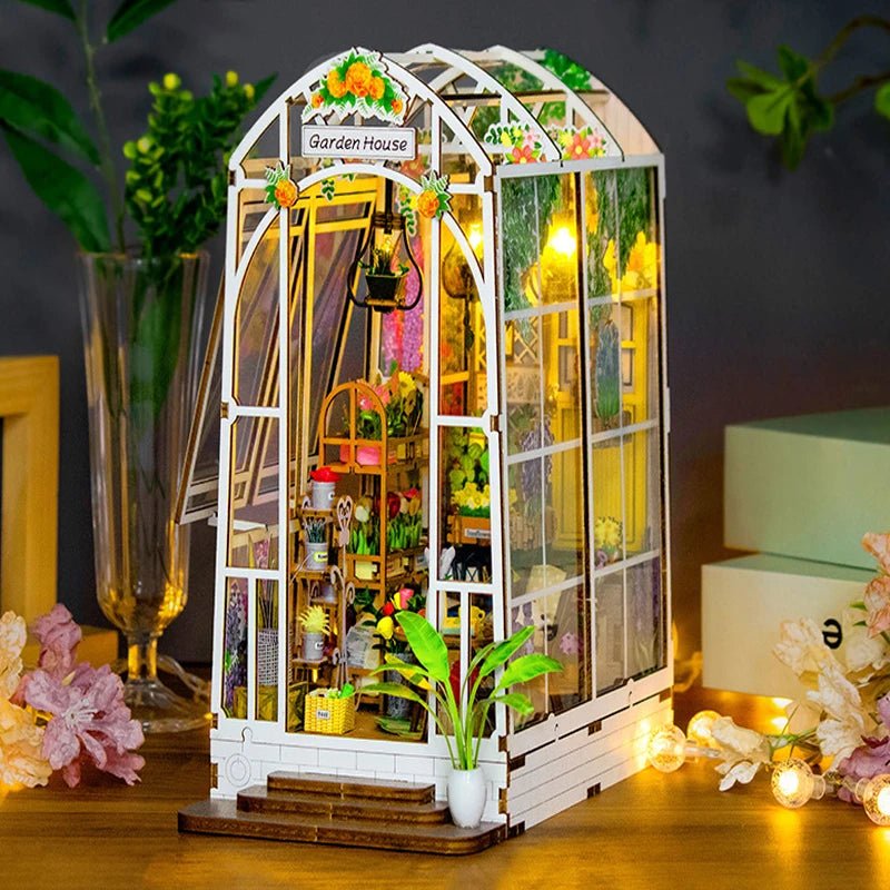 Garden House DIY Book Nook Kit by HiNooki – Miniature Bookshelf Insert | Book Lovers Gift, Cozy Home Decor.