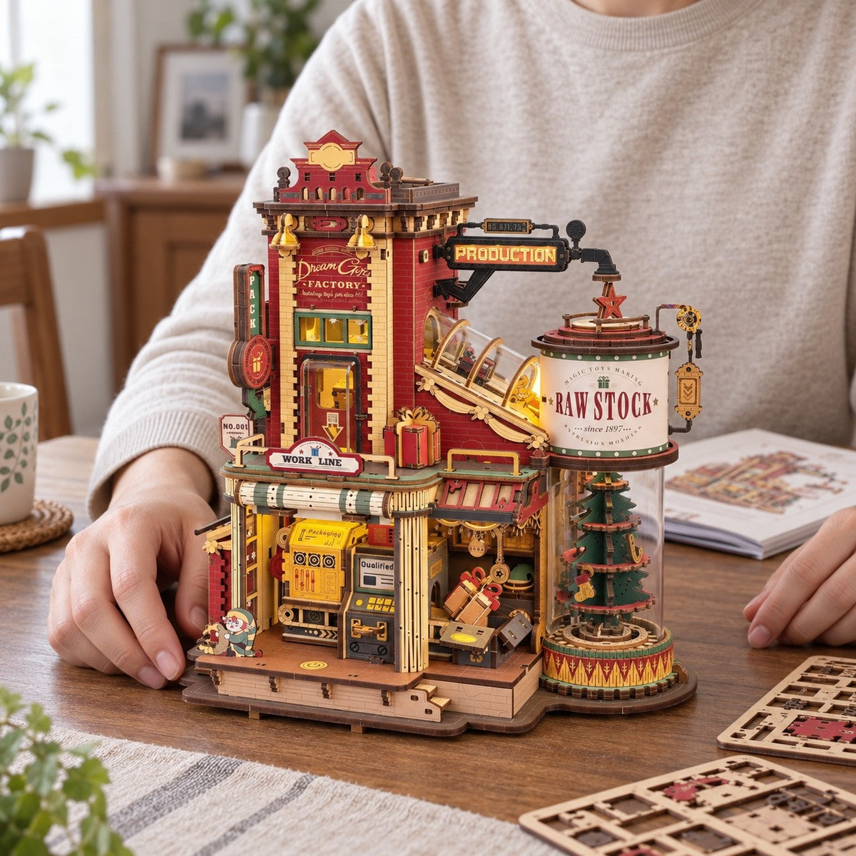 Gift Factory — finished miniature in an everyday setting (AI-assisted visualization)