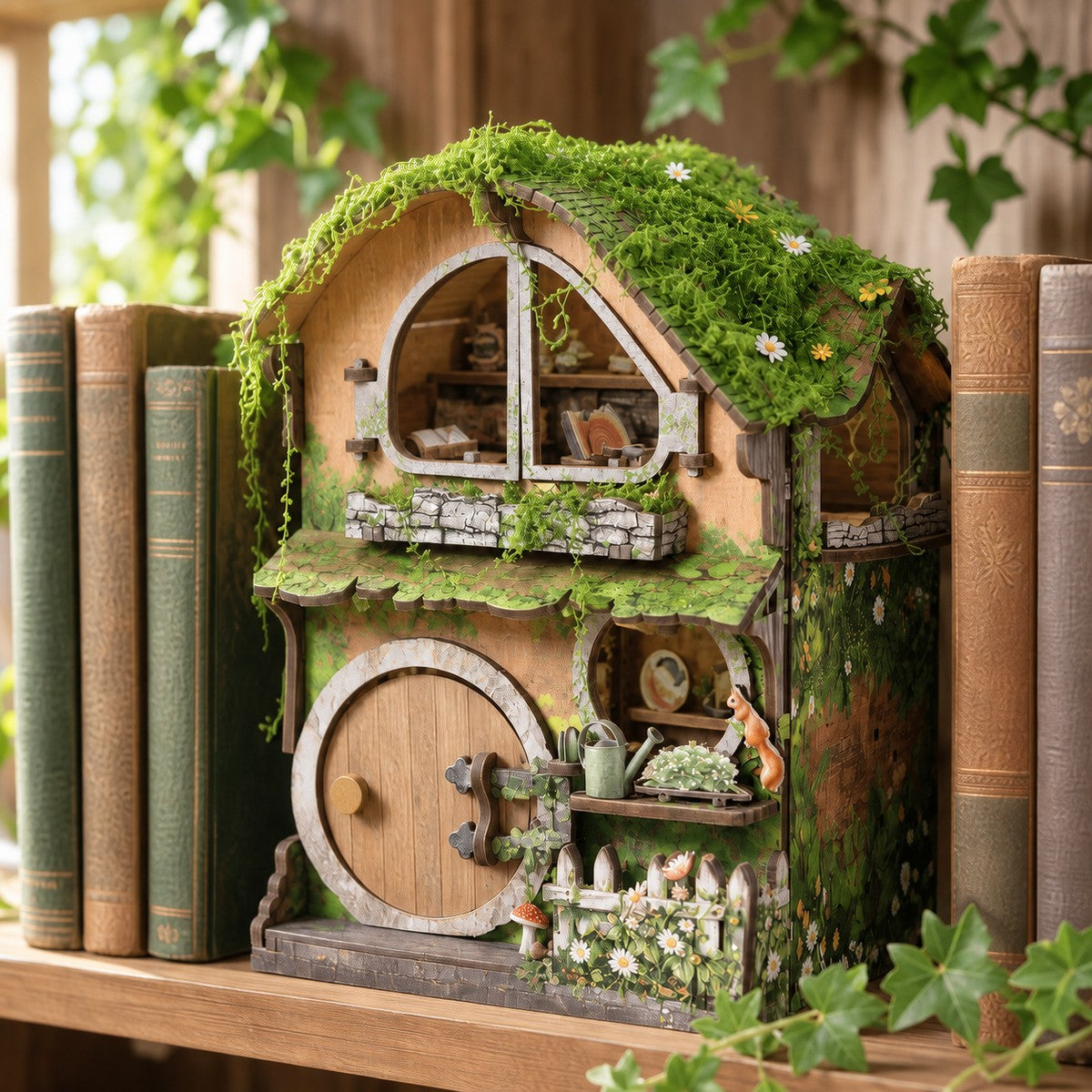 Green Vine Cottage DIY Book Nook Kit with LED | HiNooki