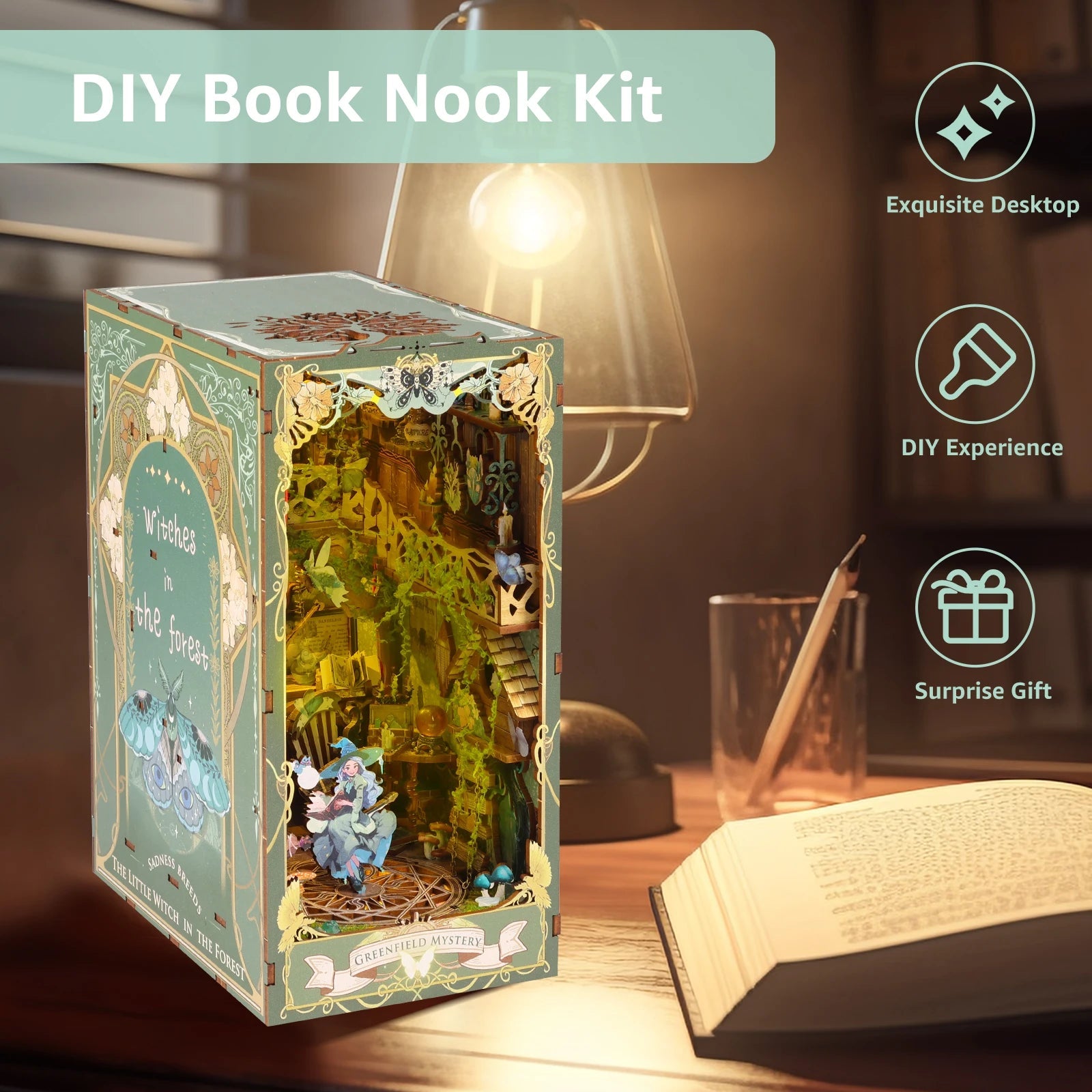 Greenfield Mystery DIY Book Nook Kit by HiNooki – Miniature Bookshelf Insert | Book Lovers Gift, Cozy Home Decor.