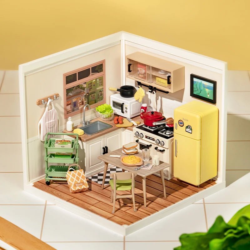 Happy Meals Kitchen DIY Book Nook Kit by HiNooki – Miniature Bookshelf Insert | Book Lovers Gift, Cozy Home Decor.