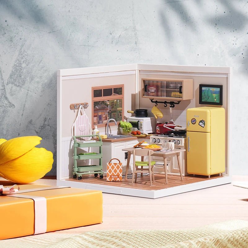Happy Meals Kitchen DIY Book Nook Kit by HiNooki – Miniature Bookshelf Insert | Book Lovers Gift, Cozy Home Decor.