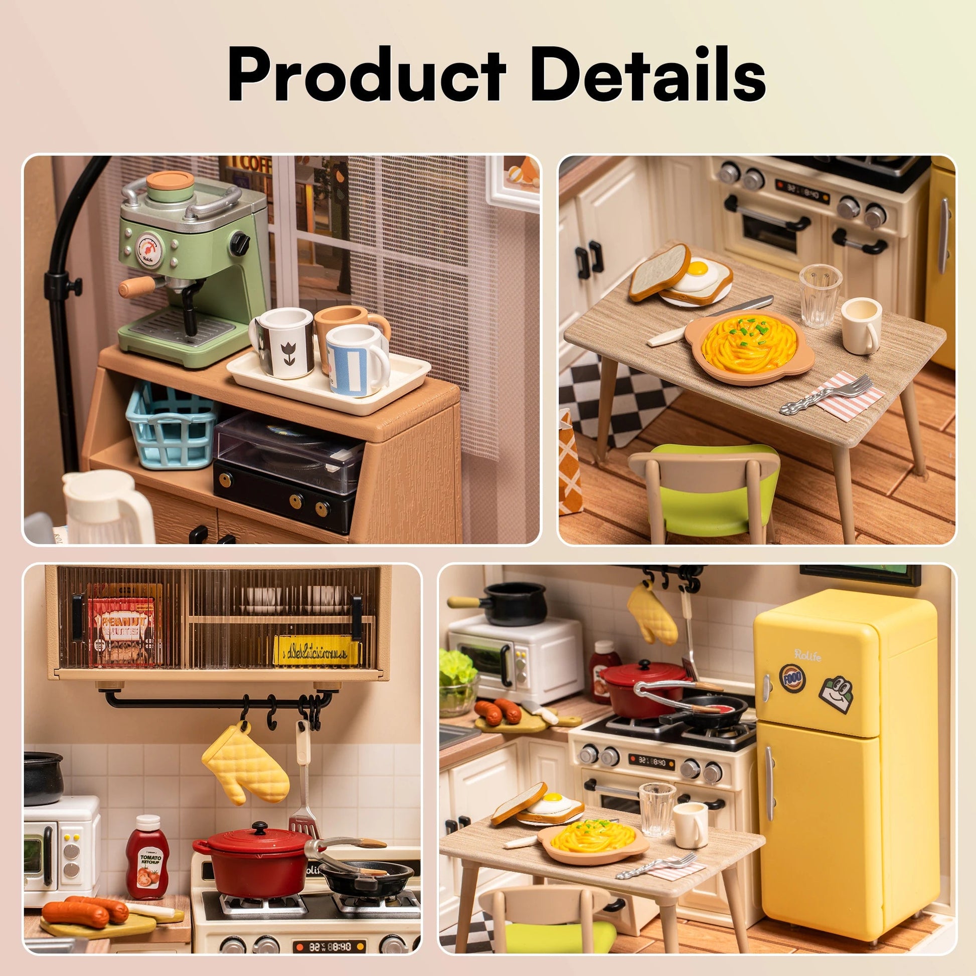 Happy Meals Kitchen DIY Book Nook Kit by HiNooki – Miniature Bookshelf Insert | Book Lovers Gift, Cozy Home Decor.