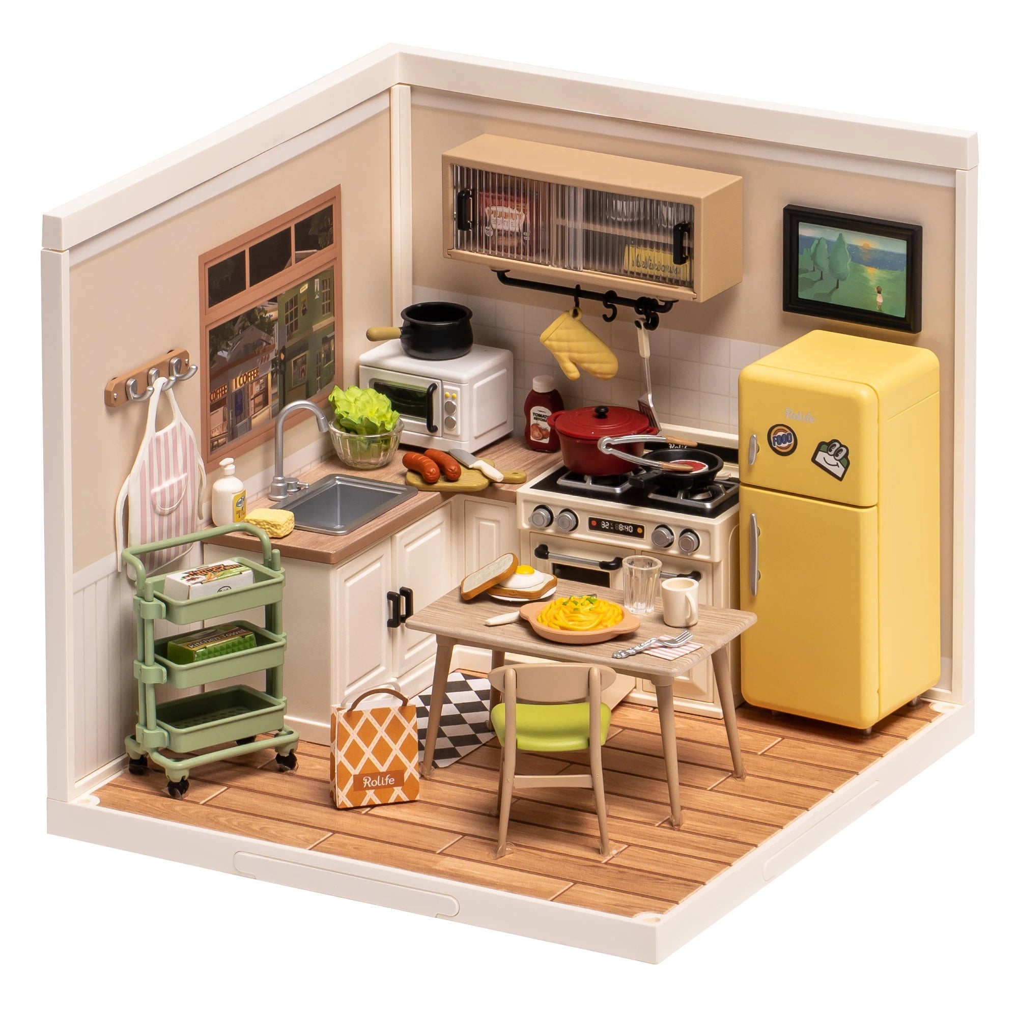 Happy Meals Kitchen DIY Book Nook Kit by HiNooki – Miniature Bookshelf Insert | Book Lovers Gift, Cozy Home Decor.