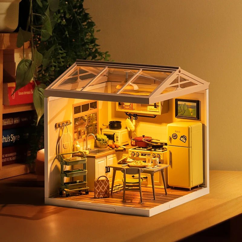 Happy Meals Kitchen DIY Book Nook Kit by HiNooki – Miniature Bookshelf Insert | Book Lovers Gift, Cozy Home Decor.