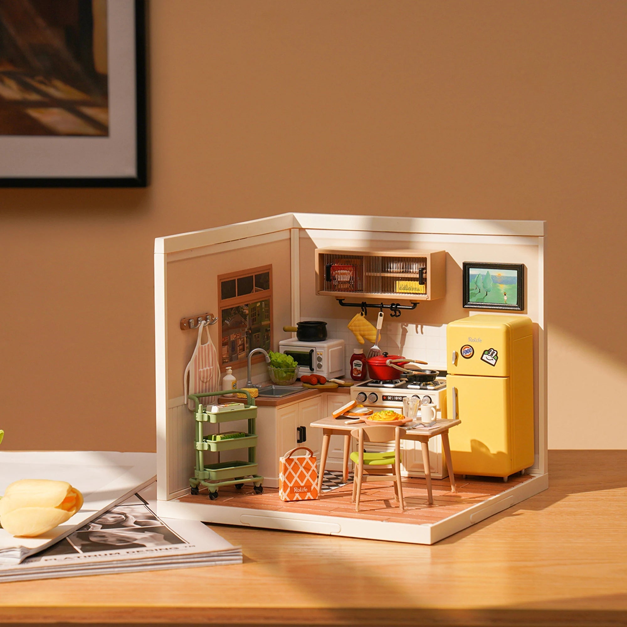 Happy Meals Kitchen DIY Book Nook Kit by HiNooki – Miniature Bookshelf Insert | Book Lovers Gift, Cozy Home Decor.