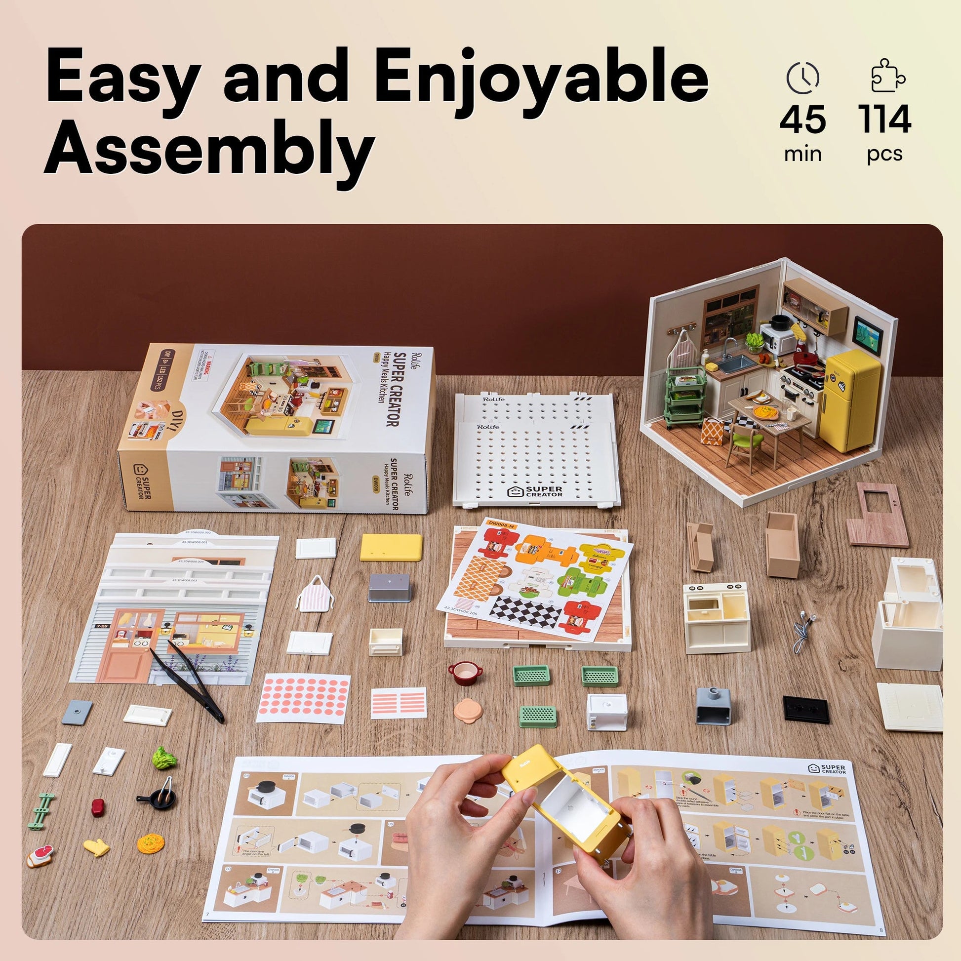Happy Meals Kitchen DIY Book Nook Kit by HiNooki – Miniature Bookshelf Insert | Book Lovers Gift, Cozy Home Decor.