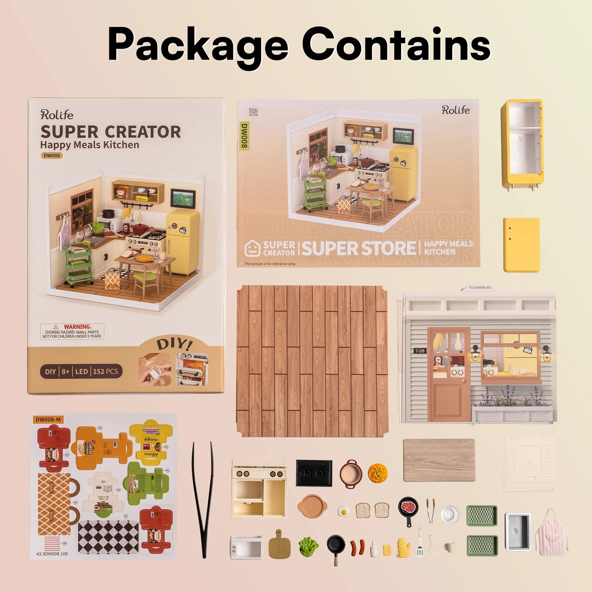 Happy Meals Kitchen DIY Book Nook Kit by HiNooki – Miniature Bookshelf Insert | Book Lovers Gift, Cozy Home Decor.