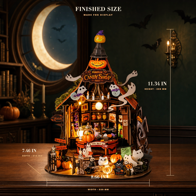 Haunted Candy House DG186 finished size 8.66 by 7.46 by 11.34 inches in a Halloween room