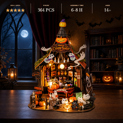 Haunted Candy House DG186 Halloween miniature kit with skill level, pieces, assembly time and age details