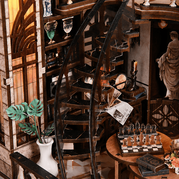 A sweeping staircase with transparent sides