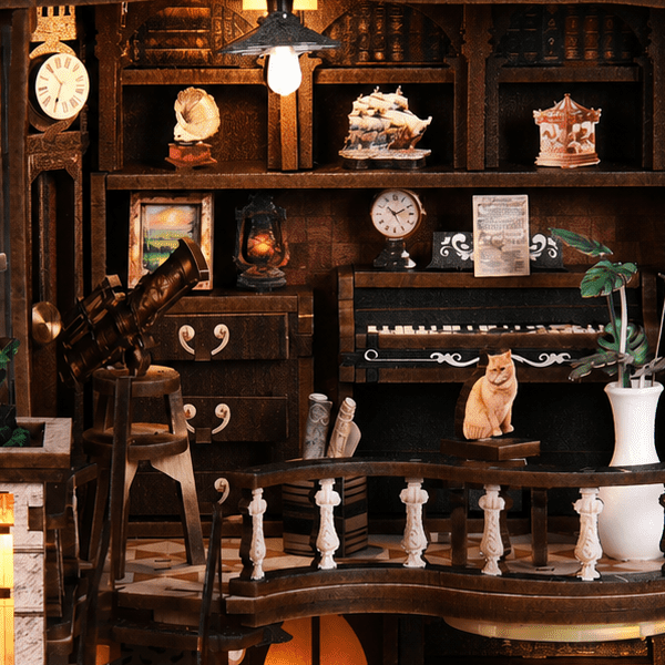 A cat keeping company with the piano
