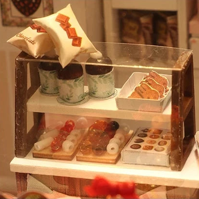 A counter filled with tiny treats