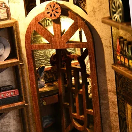An arched doorway beyond the garage