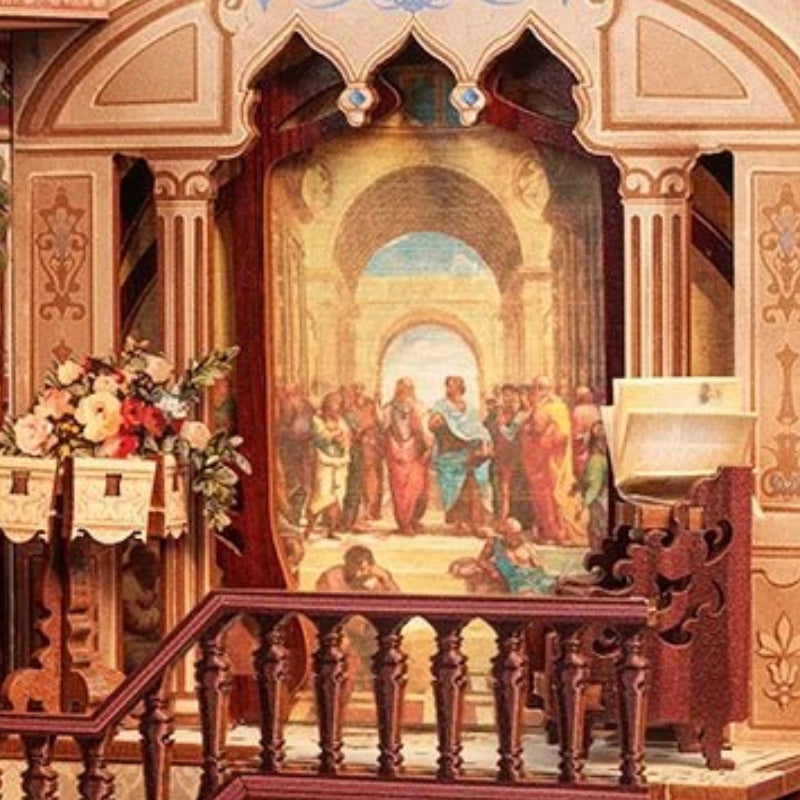 A gallery above the railing