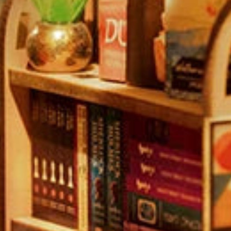 Books along the wooden shelves
