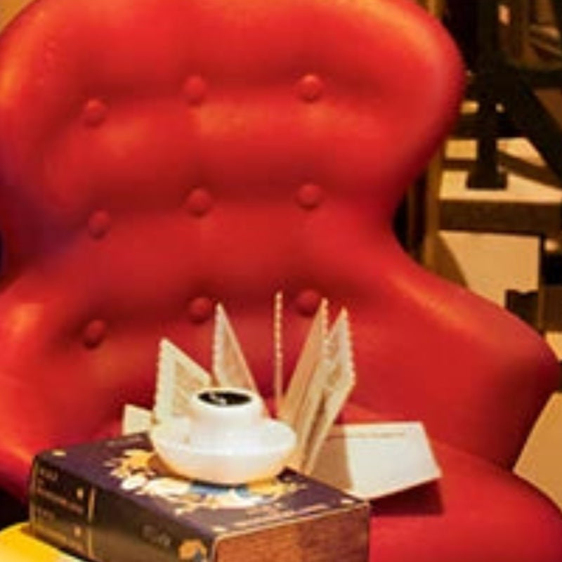 A red chair for reading