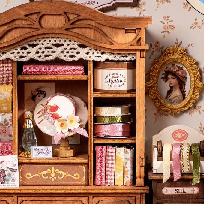 A cabinet full of fabrics and ribbon