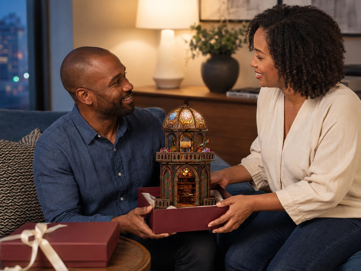 A man receiving Observatory as a gift from his partner