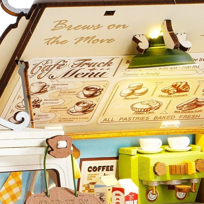 An illustrated menu beneath the roof