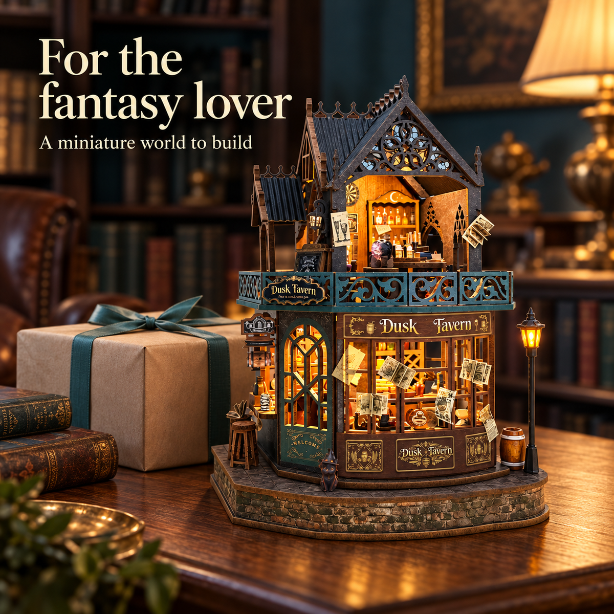 Twilight Tavern DIY miniature gift idea for a fantasy lover in a warm reading room