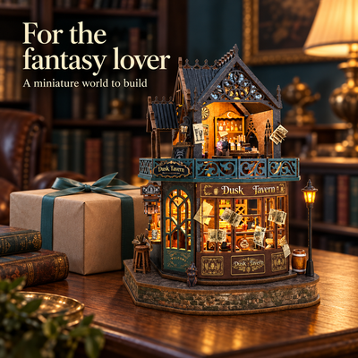 Twilight Tavern DIY miniature gift idea for a fantasy lover in a warm reading room