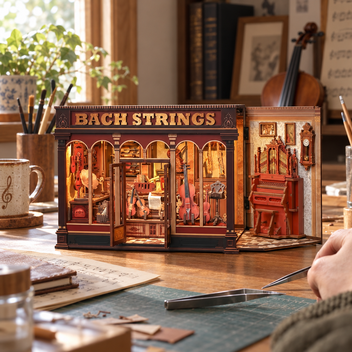 Bach Strings miniature kit on a home craft table