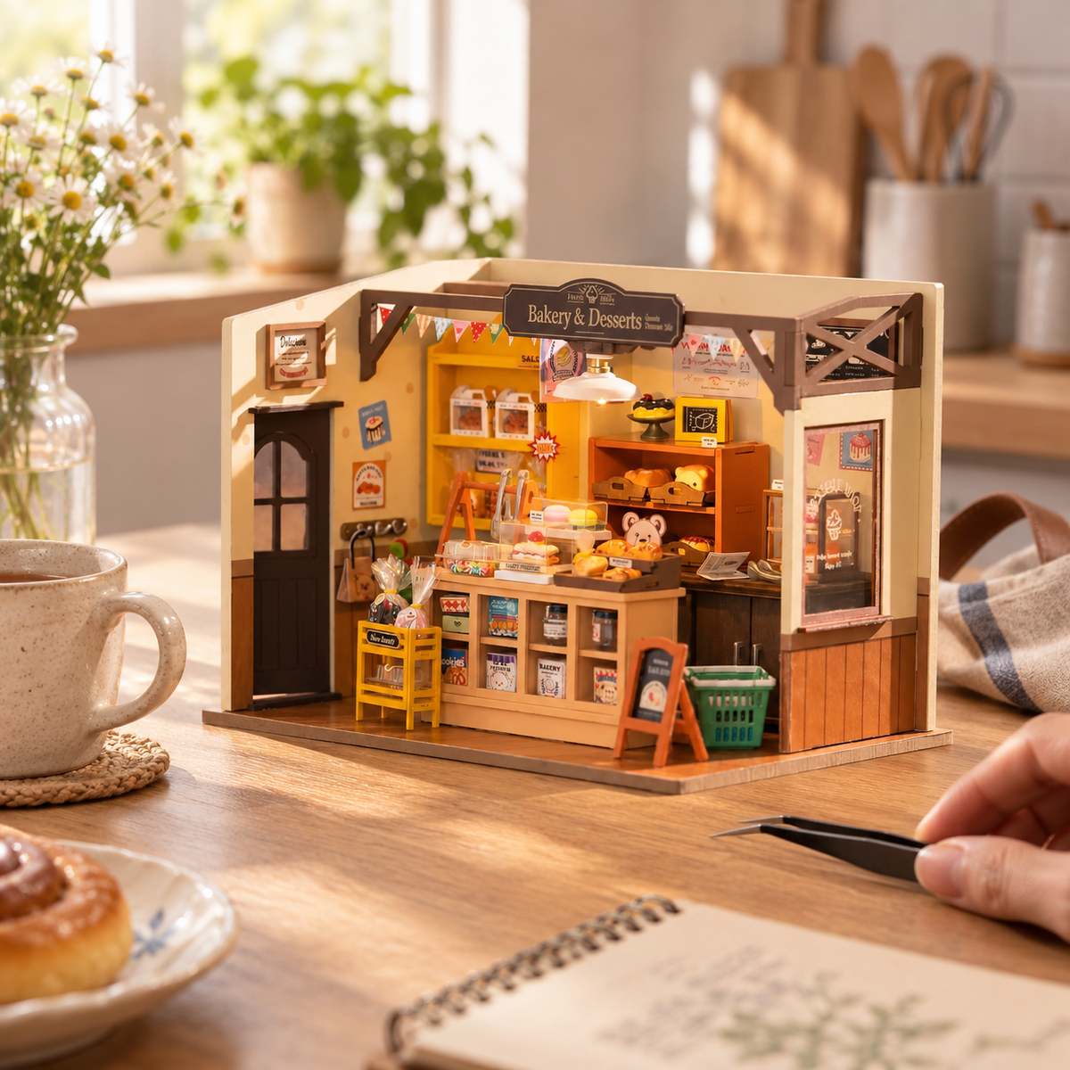 Becka's Baking House miniature kit on a home craft table