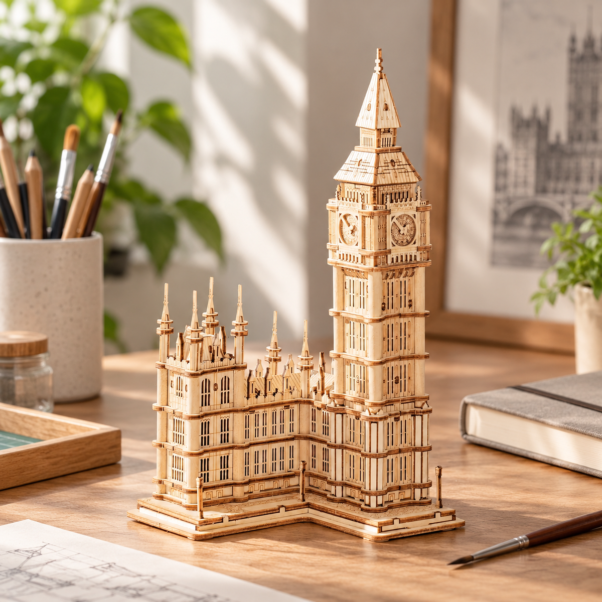 Big Ben miniature kit on a home craft table