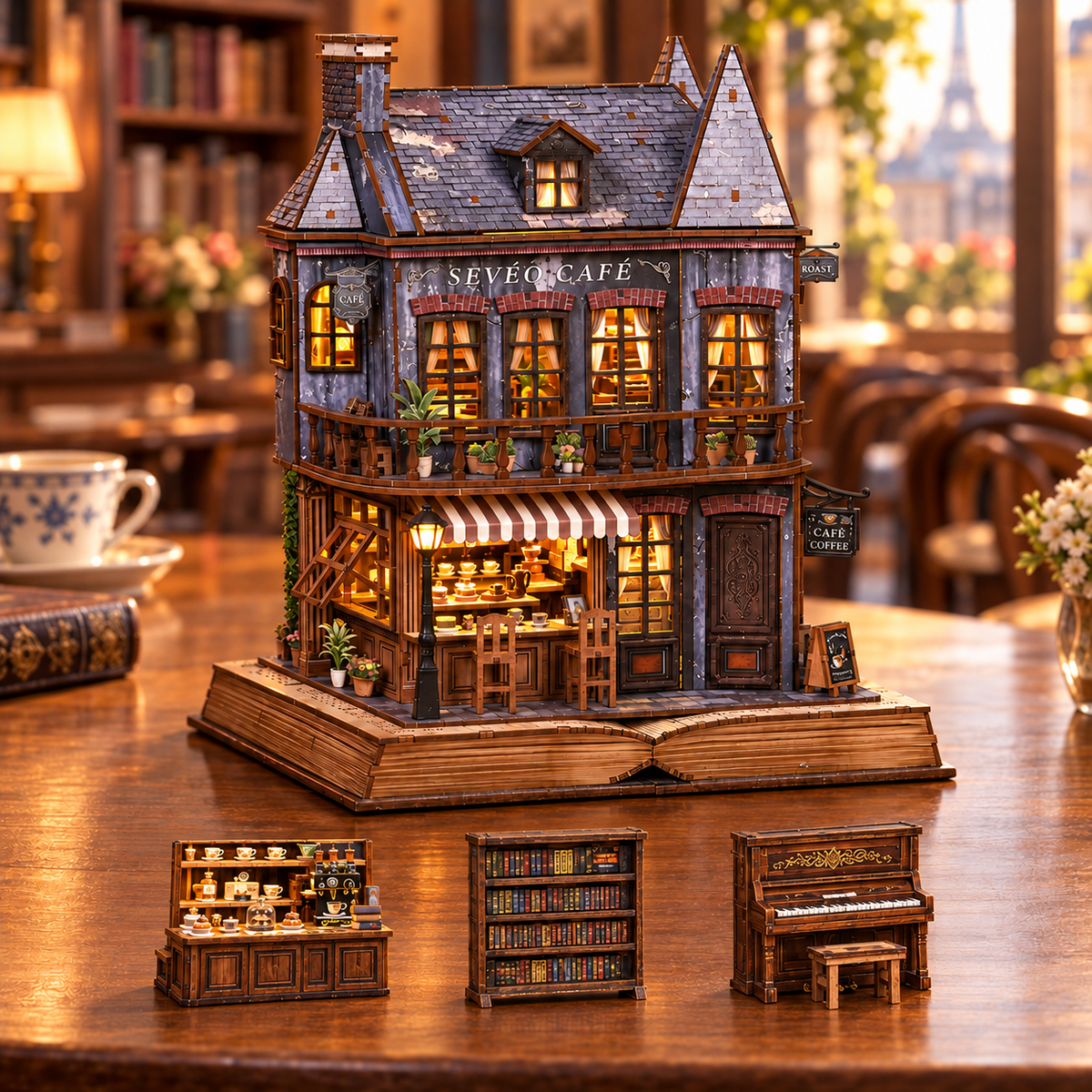 Book Corner Cafe – assembled kit and included component display