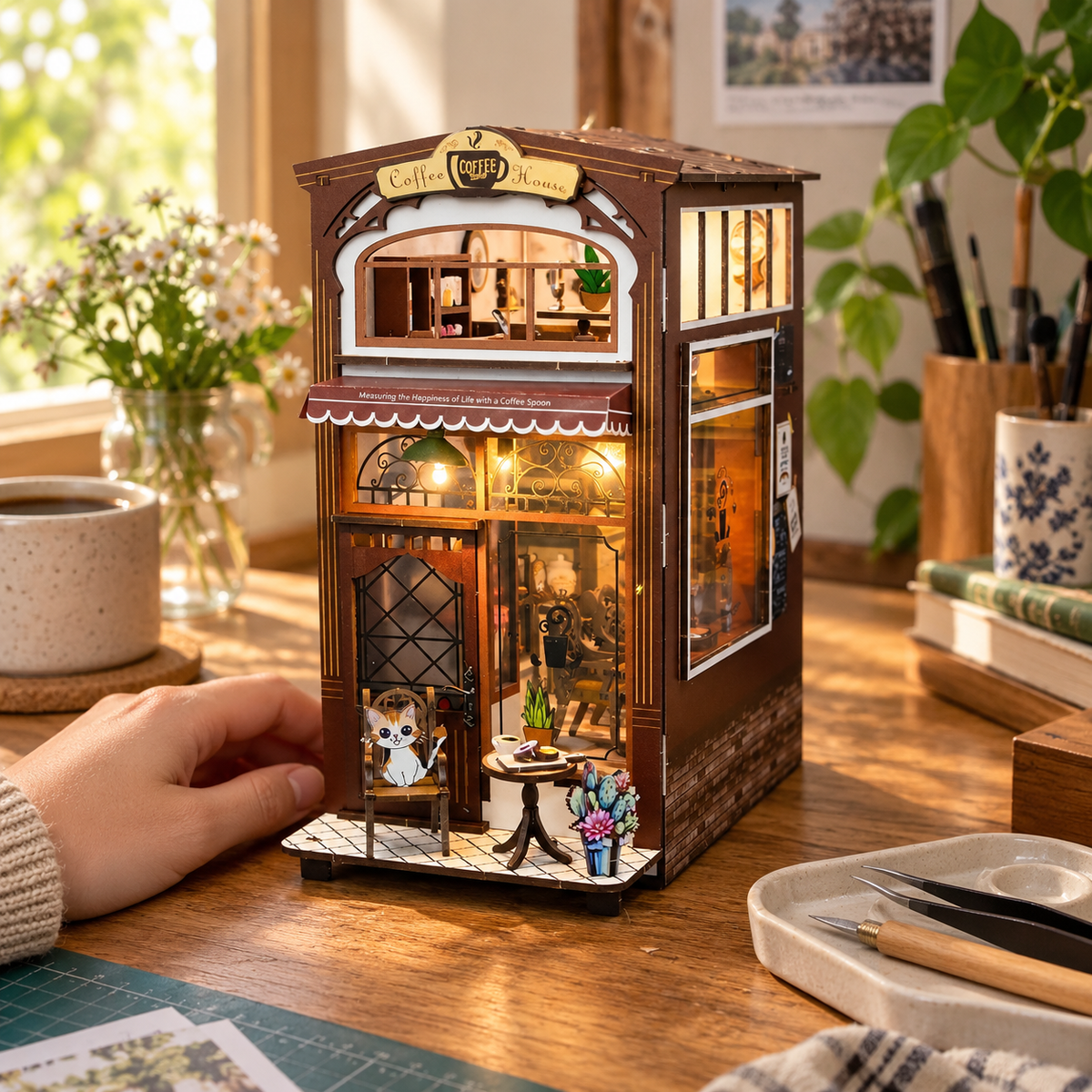 cat cafe — finishing a miniature at home